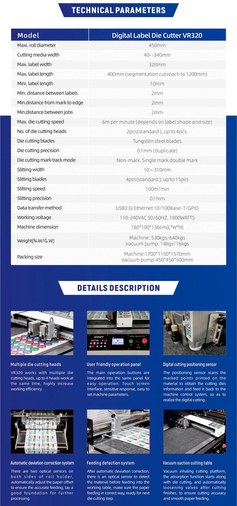 Vicut Vr320 Digital Roll to Roll Label Cutter Rotary Label Die Cutting Machine Paper Processing Machinery