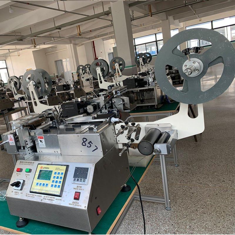 (JQ-3012) Fully Automatic Hot & Cold Label Cutter for Polyester Textiles / Jingda High Speed Polyester Satin Ribbon Label Cutting Machine