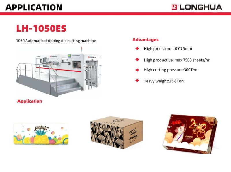 Longhua China Famous Factory Sheet to Sheet Platen Automatic Die Cutting Creasing Machine with Stripping Hole Waste Remove