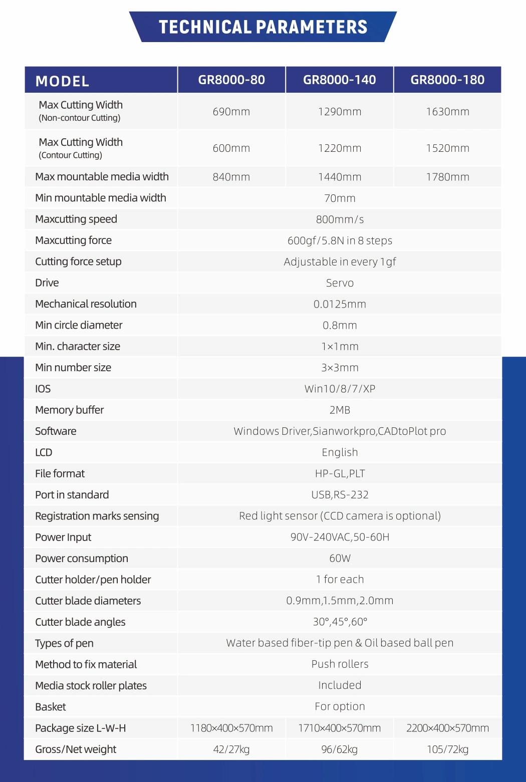 1290mm CCD Camera Contour Cut Function Cutting Plotter Vinyl Contour Cutter Gr8000-140