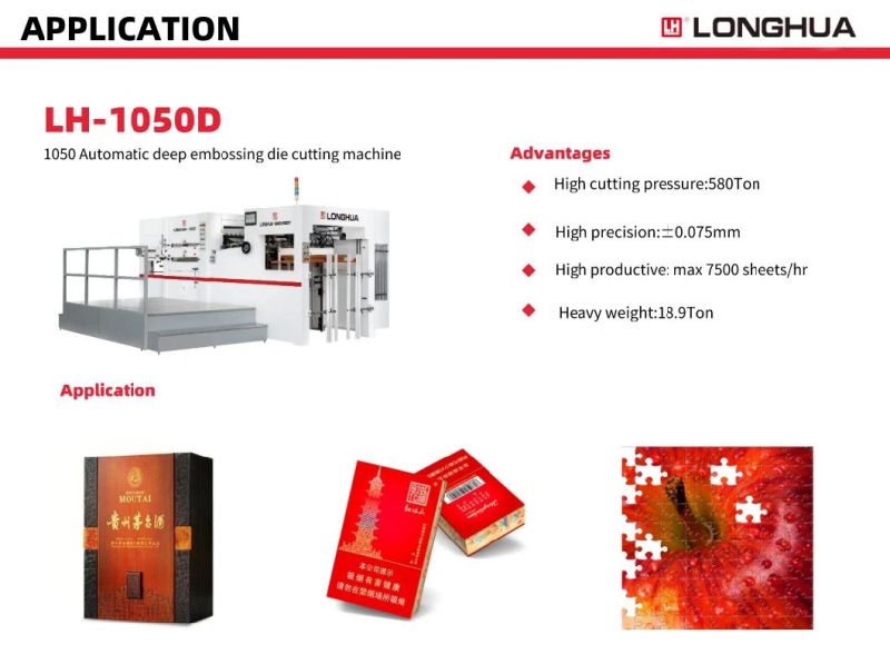Lh-1050d Longhua Brand Fully Automatic Embossing Emboss Creasing Punch Die Cutting Machine for Paper
