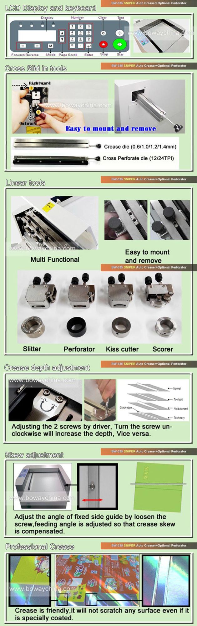 Laminated Paper Hand Manual Feed Image Drift Compensation Sniper Progressive Creaser (Option Perforator)