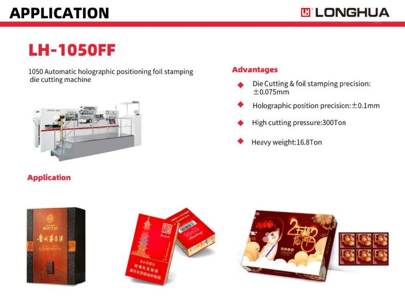 Lh-1050FF Light Weight 60-2000G/M2 Cardboard Automatic Foil Stamping Hot Press Holographic Positioning Die Cutting Creasing Machine